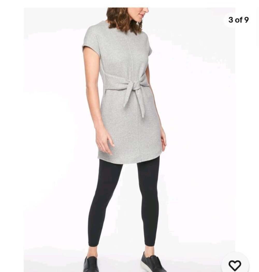 Athleta Womens Embrace Tie Sweatshirt Dress 352511 Sz MT Tall Gray Cotton